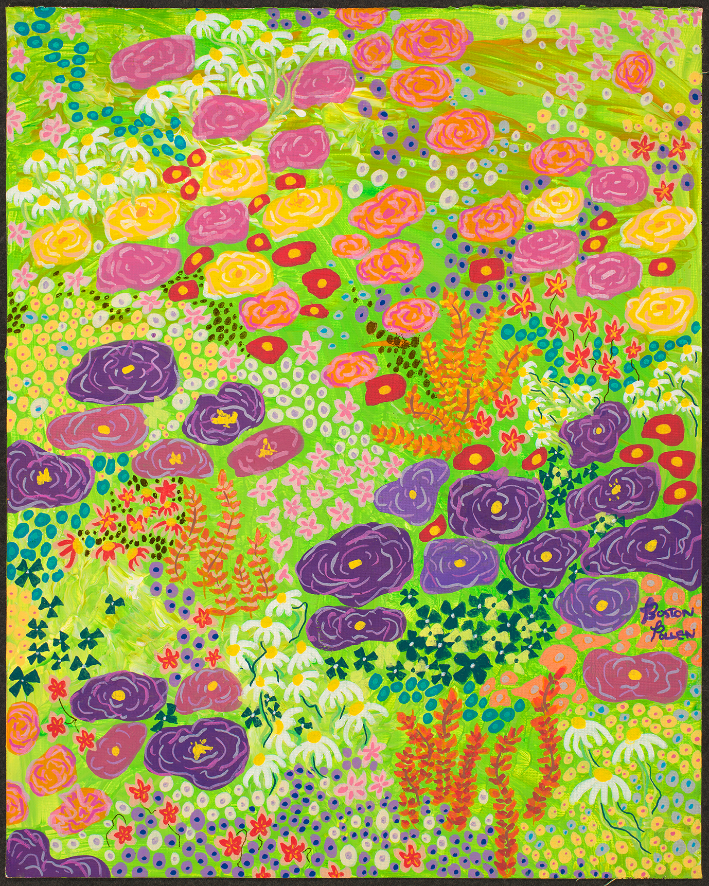 Colorful abstract artwork of Oregan flowers and plants by Pollen Price (@BostonPollen)